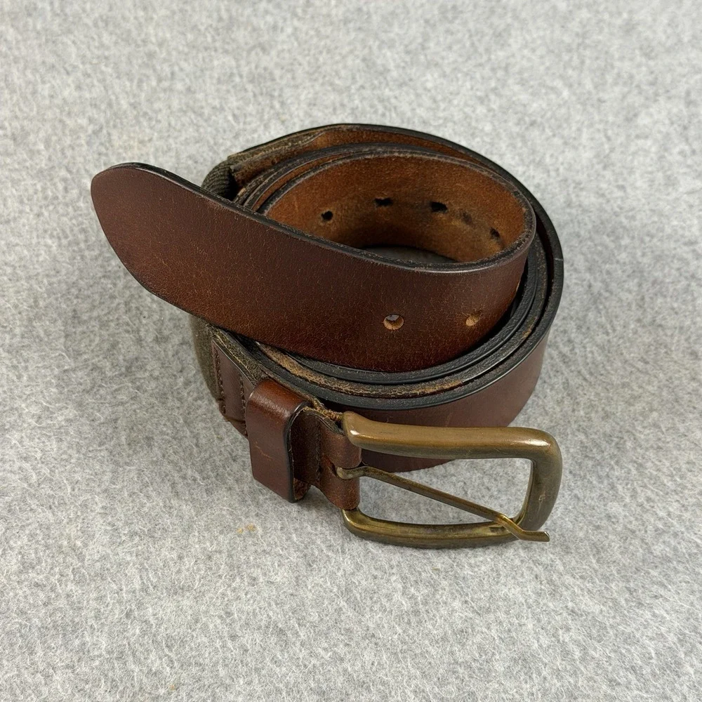 L.L.Bean Genuine Leather Stretch Belt Brown Brass Buckle Made UK Size 42 ~47in